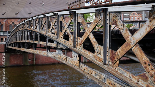 Rusted bridge in Speicherstadt area  Hamburg  Germany