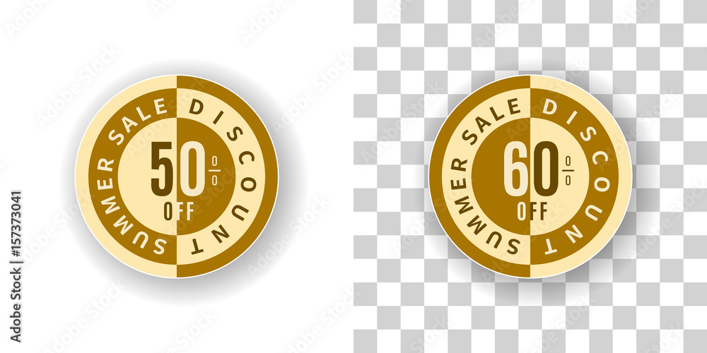 Summer Sale Sticker 50 and 60 percent discount in golden color Summer Sale Sticker 50 and 60 percent discount in golden color