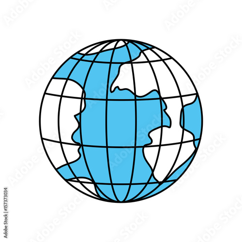 color sectors silhouette of earth globe with meridians and parallels vector illustration