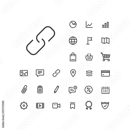 Link icon in set on the white background. Universal linear icons to use in web and mobile app.