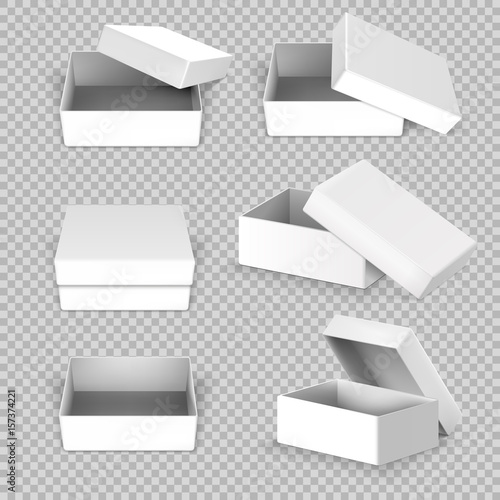 White empty square open box in different positions vector set