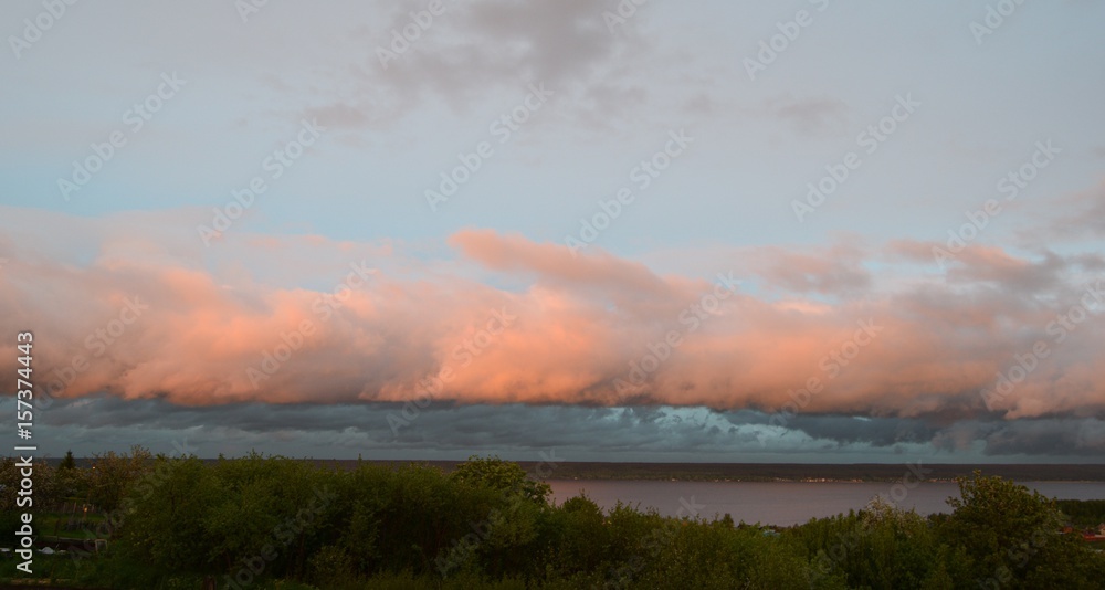Fototapeta premium Dramatic sunset above Volga river in Russia