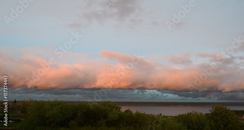 Dramatic sunset above Volga river in Russia