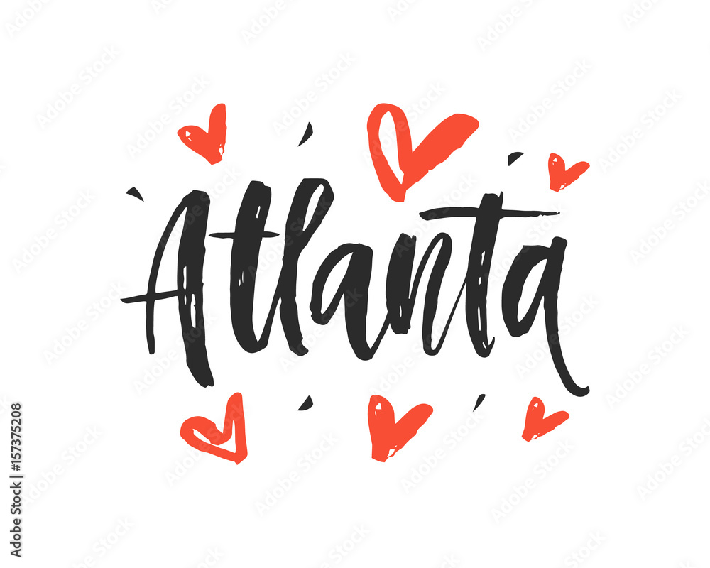 Atlanta. Modern city hand written brush lettering
