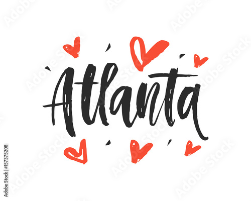 Atlanta. Modern city hand written brush lettering