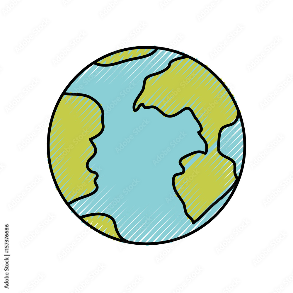 colored crayon silhouette of earth globe icon vector illustration