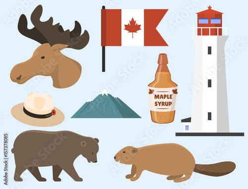Travel canada traditional objects country tourism design national symbol vector illustration.