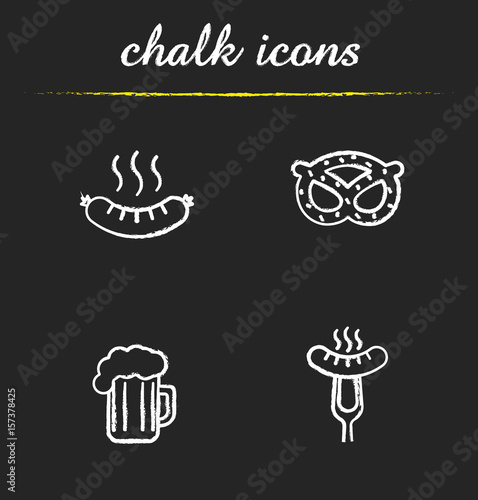 Beer snacks chalk icons set