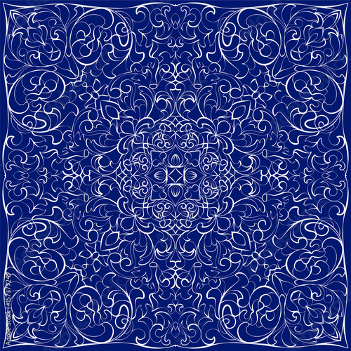 Blue handkerchief with white ornament