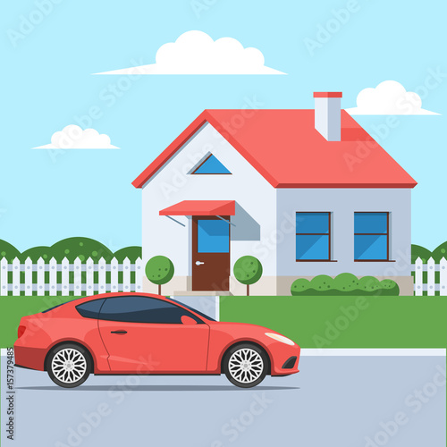 Facade house with a car