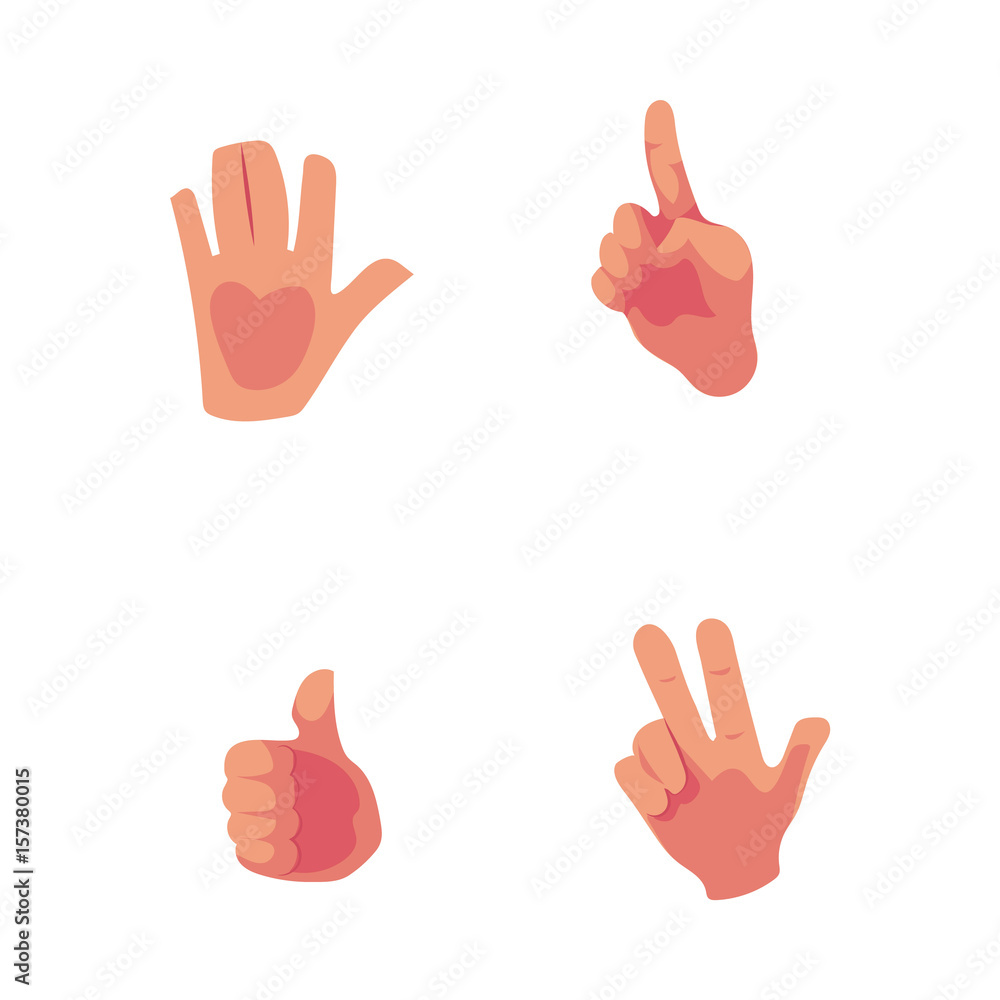 Set of hands showing high five, thumb up, pointing, victory sign, cartoon vector illustration isolated on white background. Cartoon hand showing high five, thumb up, victory sign, pointing up Set of hands showing high five, thumb up, pointing, victory sign, cartoon vector illustration isolated on white background. Cartoon hand showing high five, thumb up, victory sign, pointing up