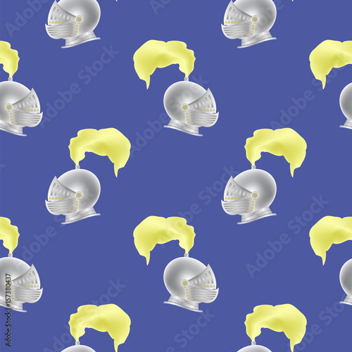 Metal Knight Helmet Seamless Pattern on Blue Background