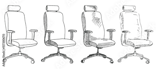 Set office chairs isolated on white background. Sketch different chairs.Vector illustration