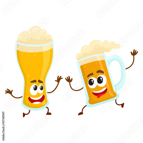 Three Funny Smiling Beer Glass And Mug Characters Having Fun Stock  Illustration - Download Image Now - iStock