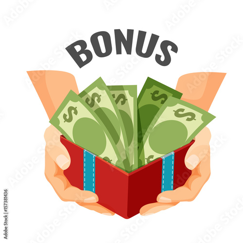 Giving money in open present box with dollar banknotes, bonus