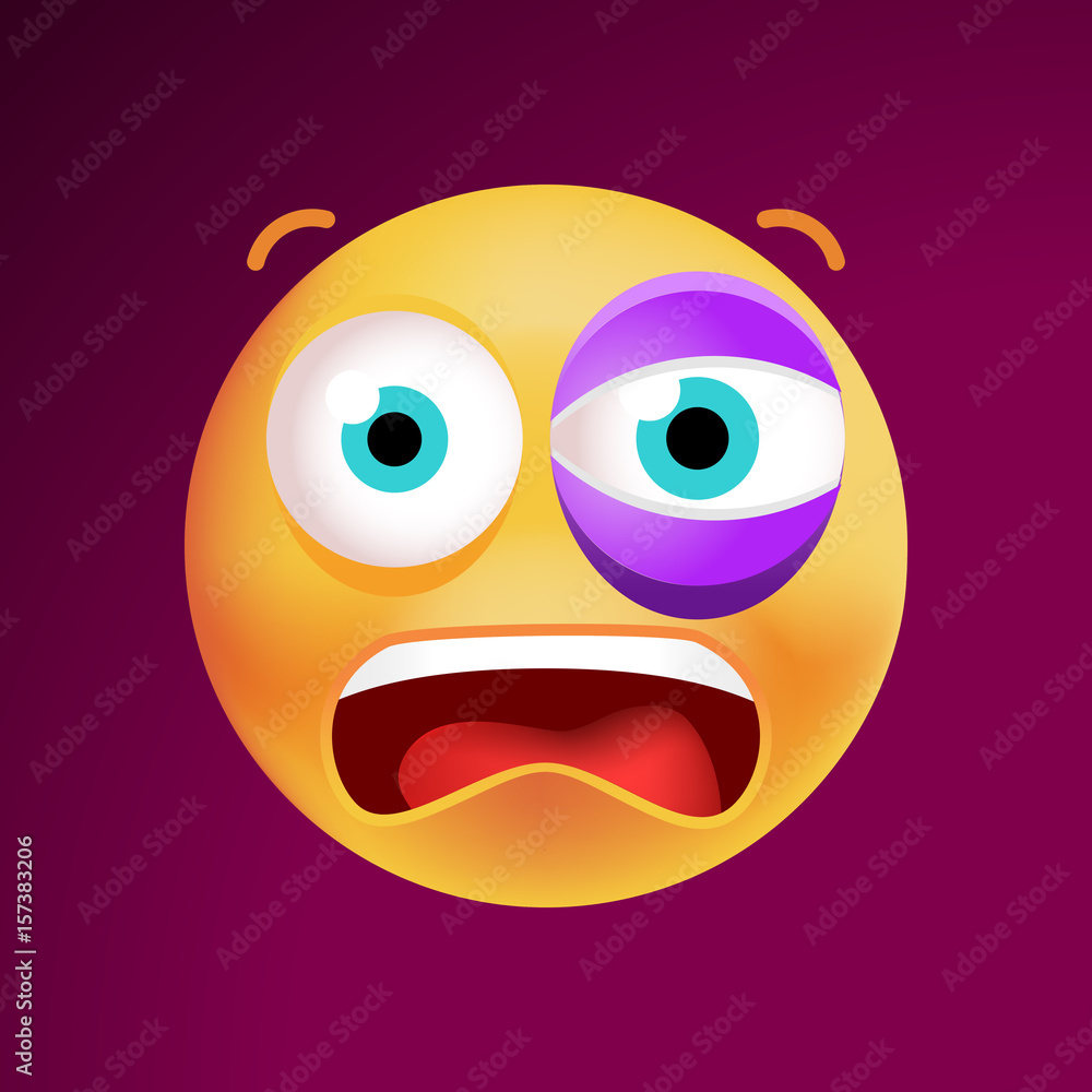 Cute Emoticon with a Black Eye on Dark Background . Isolated Vector Illustration 