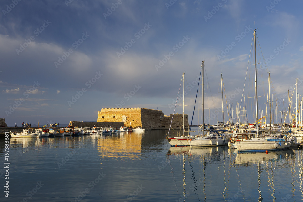 Old Venetian harbor in Heraklion, Crete, Greece. 
