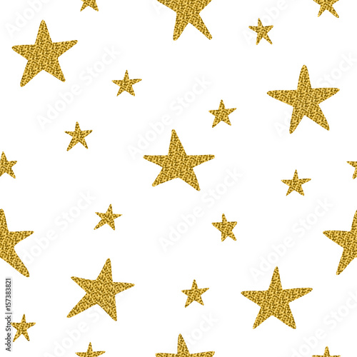 Seamless pattern with golden stars isolated on a white background. It can be used for printing on fabric, wallpaper, wrapping