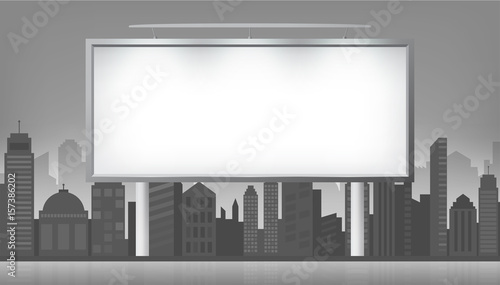 Blank Billboard and Cityscape Vector Illustration.
