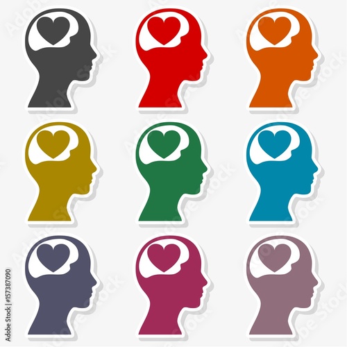 Human head silhouette and heart in brain