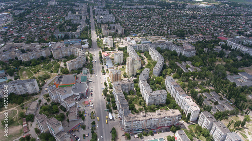 Aerial shot of Kherson with splendid cityscape and landscape in summer