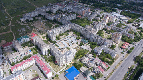 Aerial shot of Kherson with exciting cityscape and landscape in summer