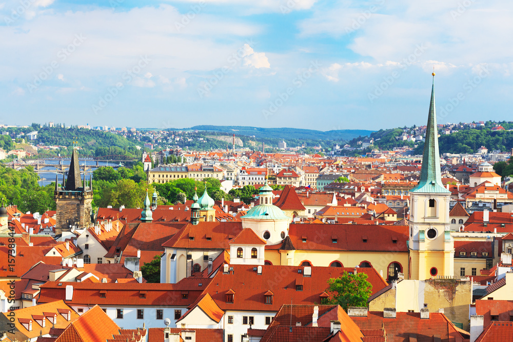 Prague cityscape, view of the downtown