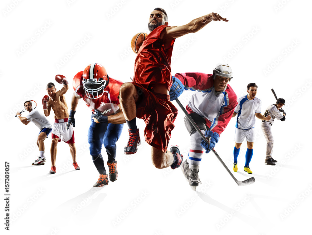 Sport collage boxing soccer american football basketball baseball ice hockey etc