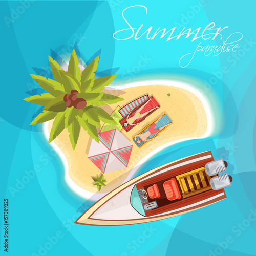 Sunbathers On Island Composition Top View 