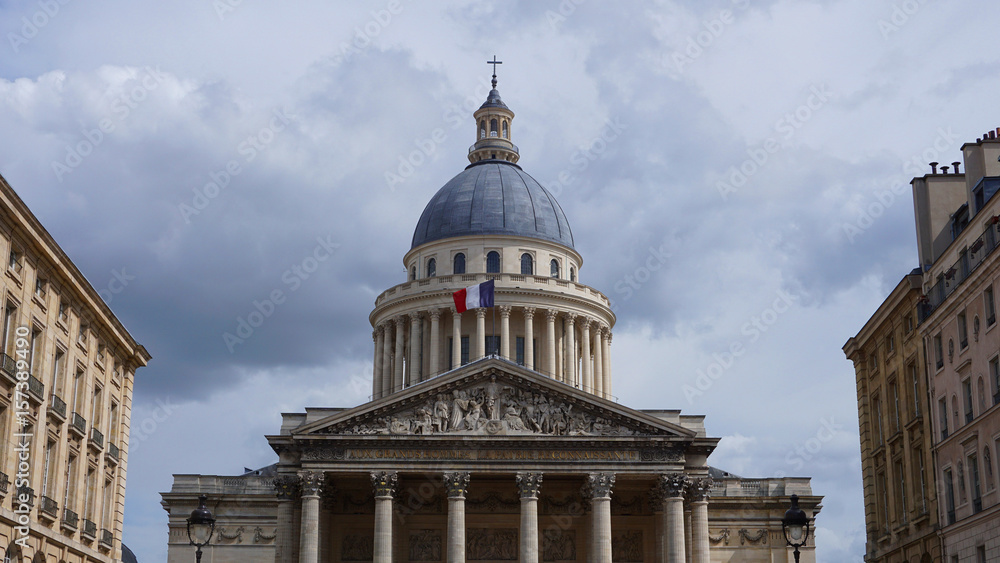 Photo of the Pantheon on a cloudy spring morning, Paris, France
