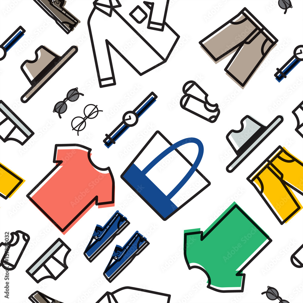 Obraz premium Men Clothing Seamless Pattern, Minimal Outfit for Summer