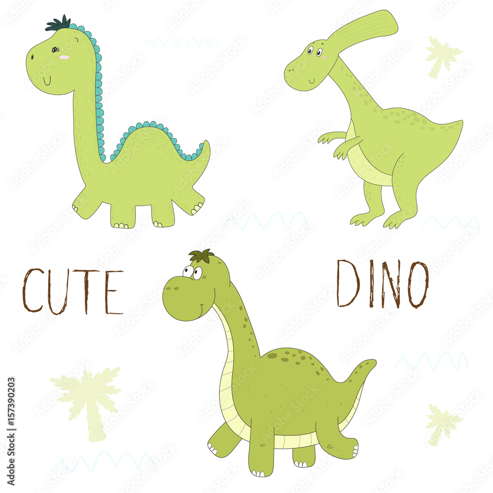 Naklejka premium Cute hand drawn dinosaurs set. vector print