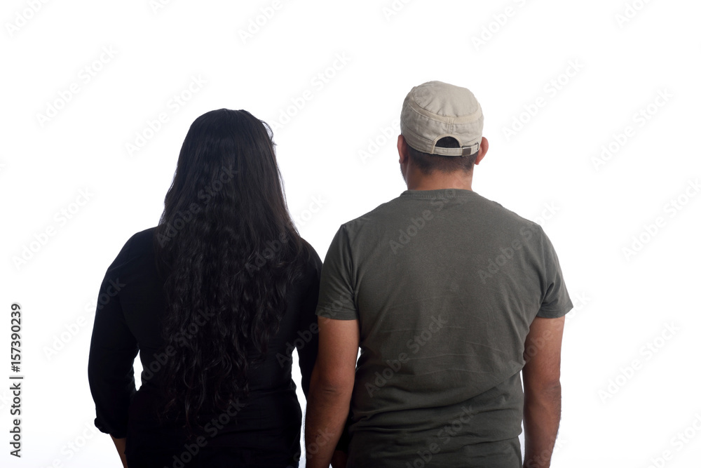 latinamerican couple in love on white