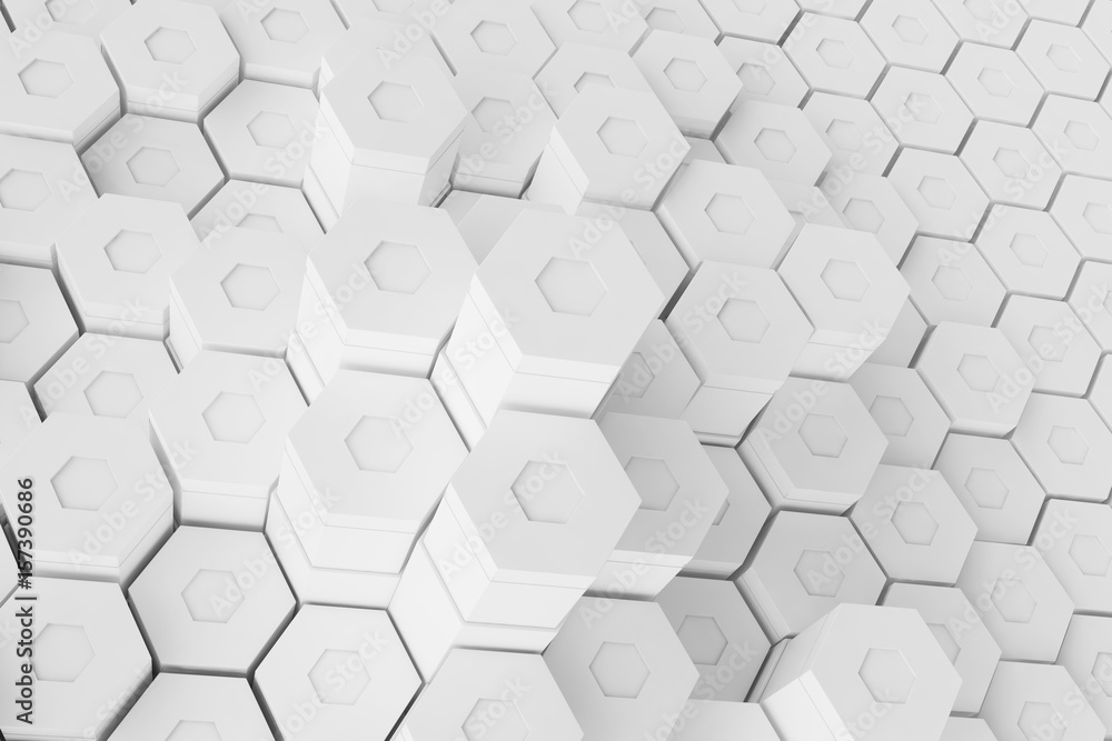White geometric hexagonal abstract background, 3d rendering White geometric hexagonal abstract background, 3d rendering