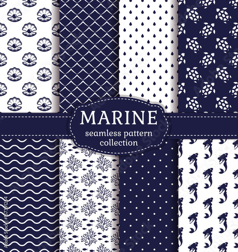 Sea and nautical seamless patterns set.
