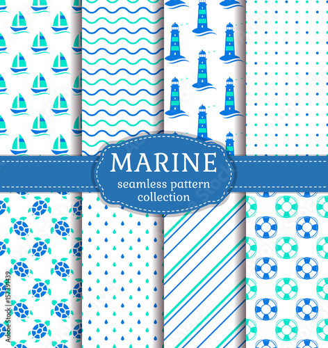 Sea and nautical seamless patterns set.