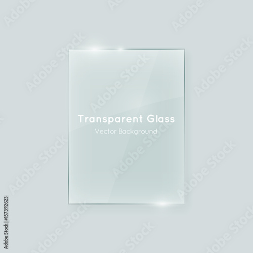 Transparent vertical vector glass shape. Geometric abstract glass rectangle design element with transparency.