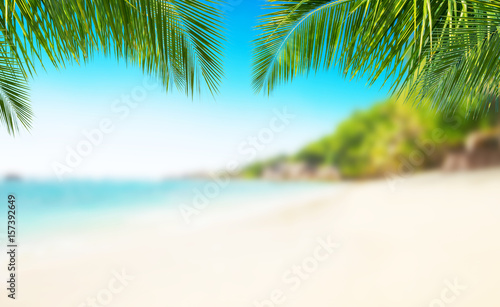 Tropical beach with sand  summer holiday background.