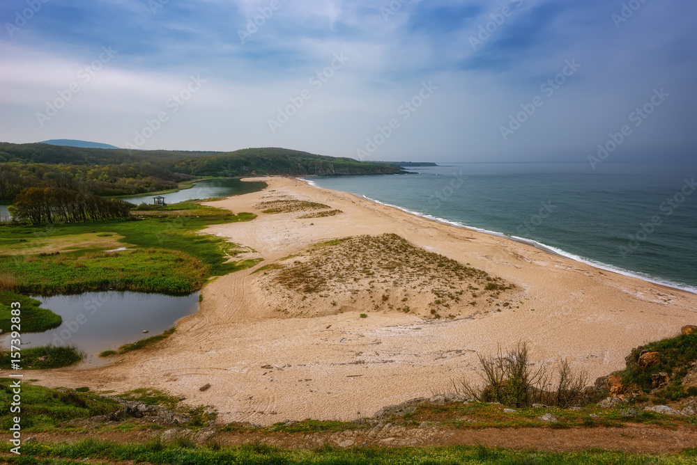 Seascape with beach at the mouth of the Veleka River, Sinemorets village, Burgas Region, Bulgaria