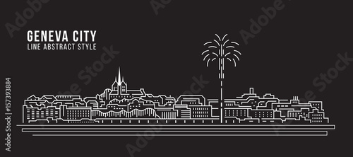 Cityscape Building Line art Vector Illustration design - Geneva city