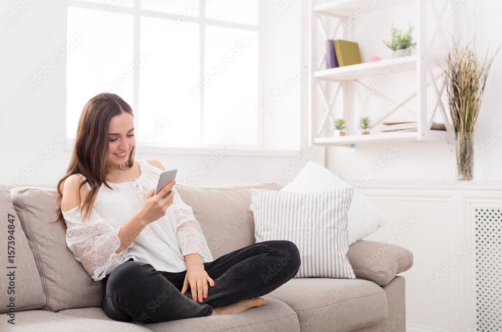 Girl at home chatting online Girl at home chatting online