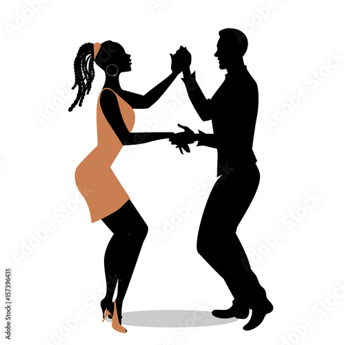 Young afro american couple dancing salsa. Vector illustration.