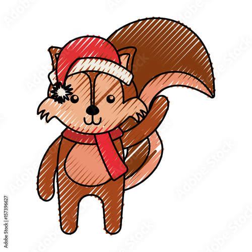 cute scribble christmas fox cartoon vector graphic design