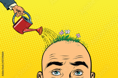 On the head of a bald man grow flowers