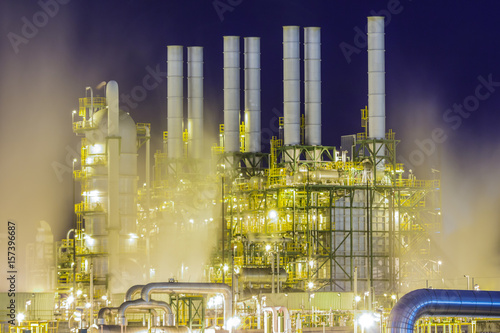 Photography Refinery tower in petrochemical industrial plant with Twilight