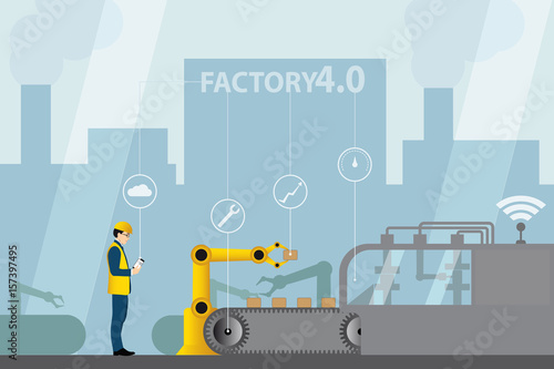 Industrial internet of things. Modern digital factory 4.0 . Vector illustration