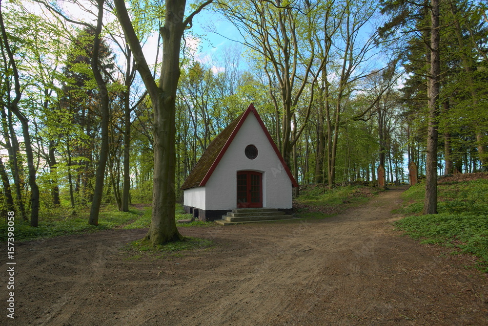 Chapel in front of Waldfriedhof (forest cemetery) in Dambeck near Greifswald, Germany Chapel in front of Waldfriedhof (forest cemetery) in Dambeck near Greifswald, Germany