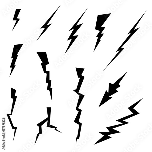 lighting bolts icon set black