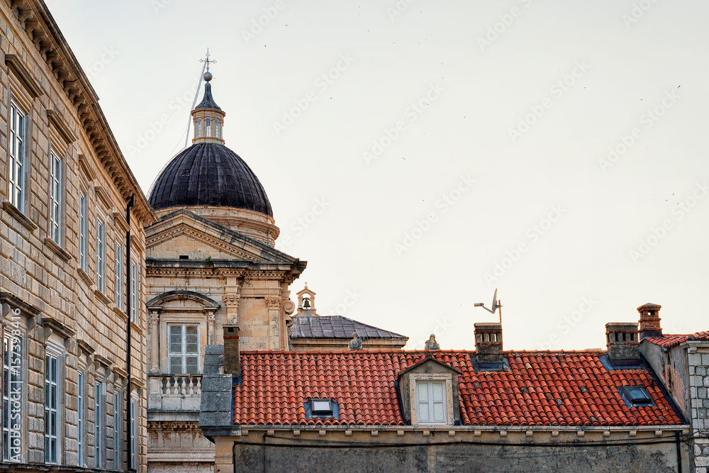Panorama on St Blaise church dome and Old city Dubrovnik