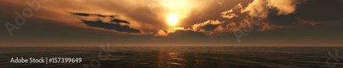 Ocean sunset, sea sunrise, panorama of the sea landscape, light above the water, 3d rendering